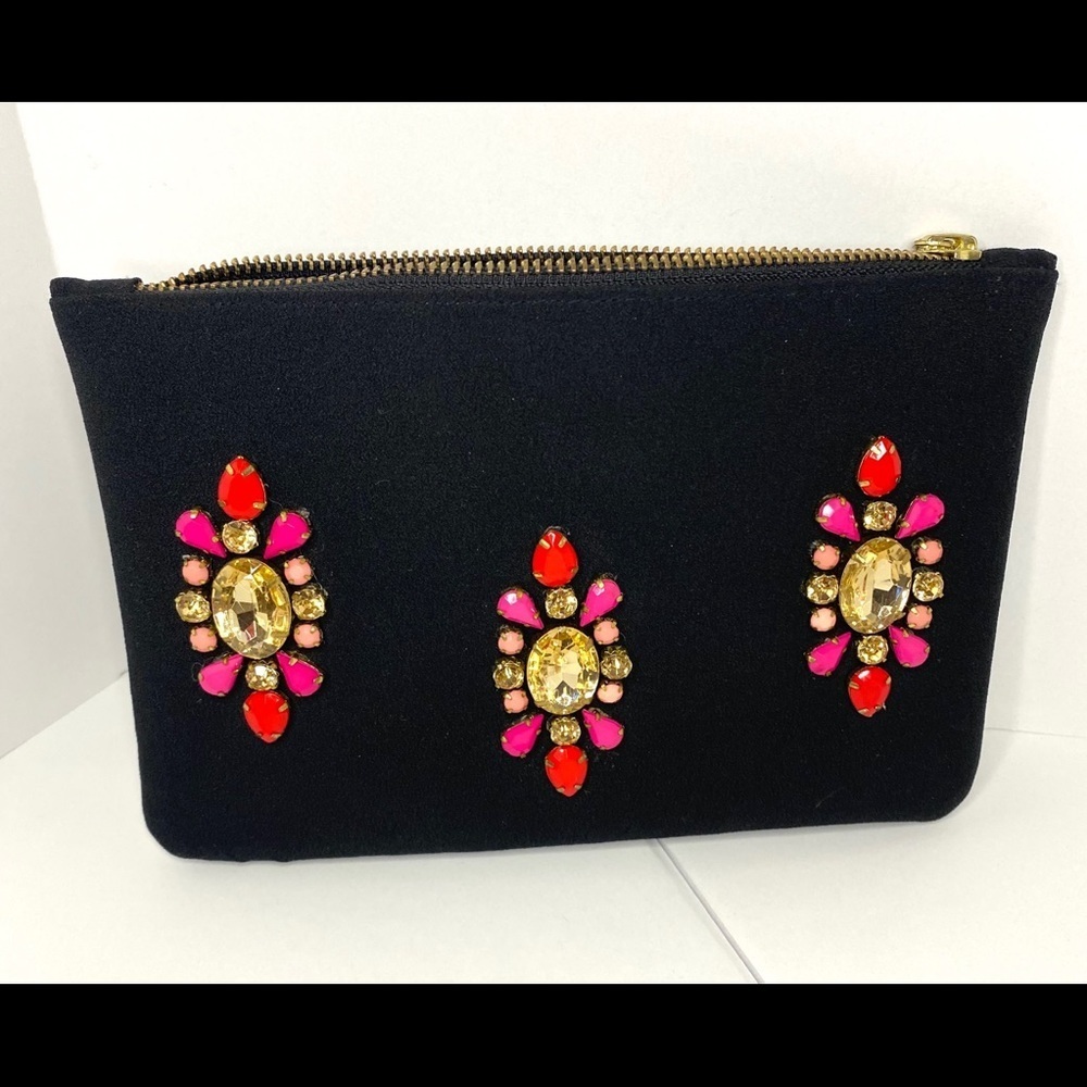 Shiraleah Chicago jeweled black canvas clutch
